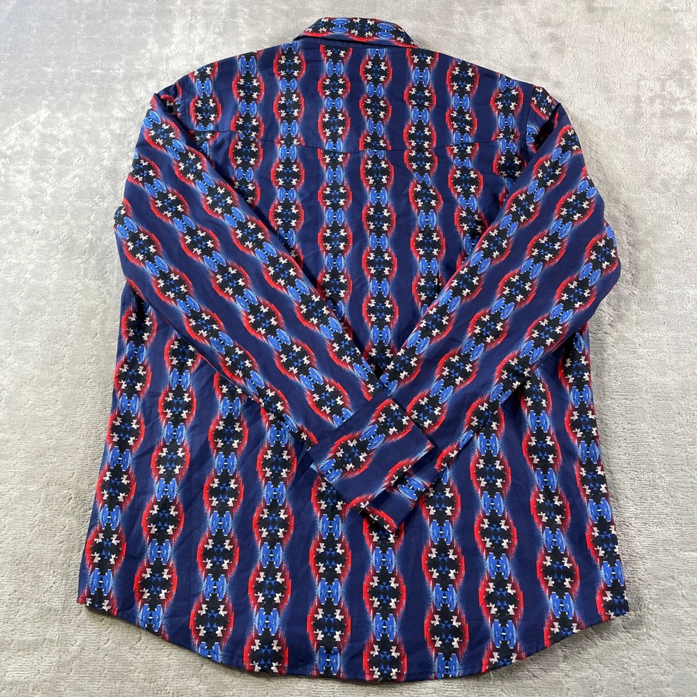 Wrangler Shirt Mens Large Blue Western Aztec Snap Cowboy‎ Festival Casual - Picture 9 of 12